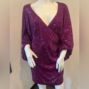 One33 Social Womens Purple Sequin Balloon Sleeve Dress Size 8 NWT